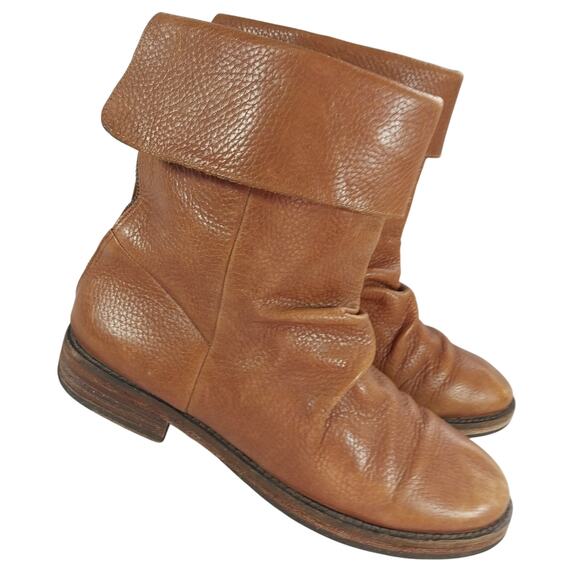 EDDIE BAUER! PECAN BROWN GENUINE LEATHER FOLDOVER TOP ANKLE BOOTS! SZ 9.5M - Picture 1 of 10